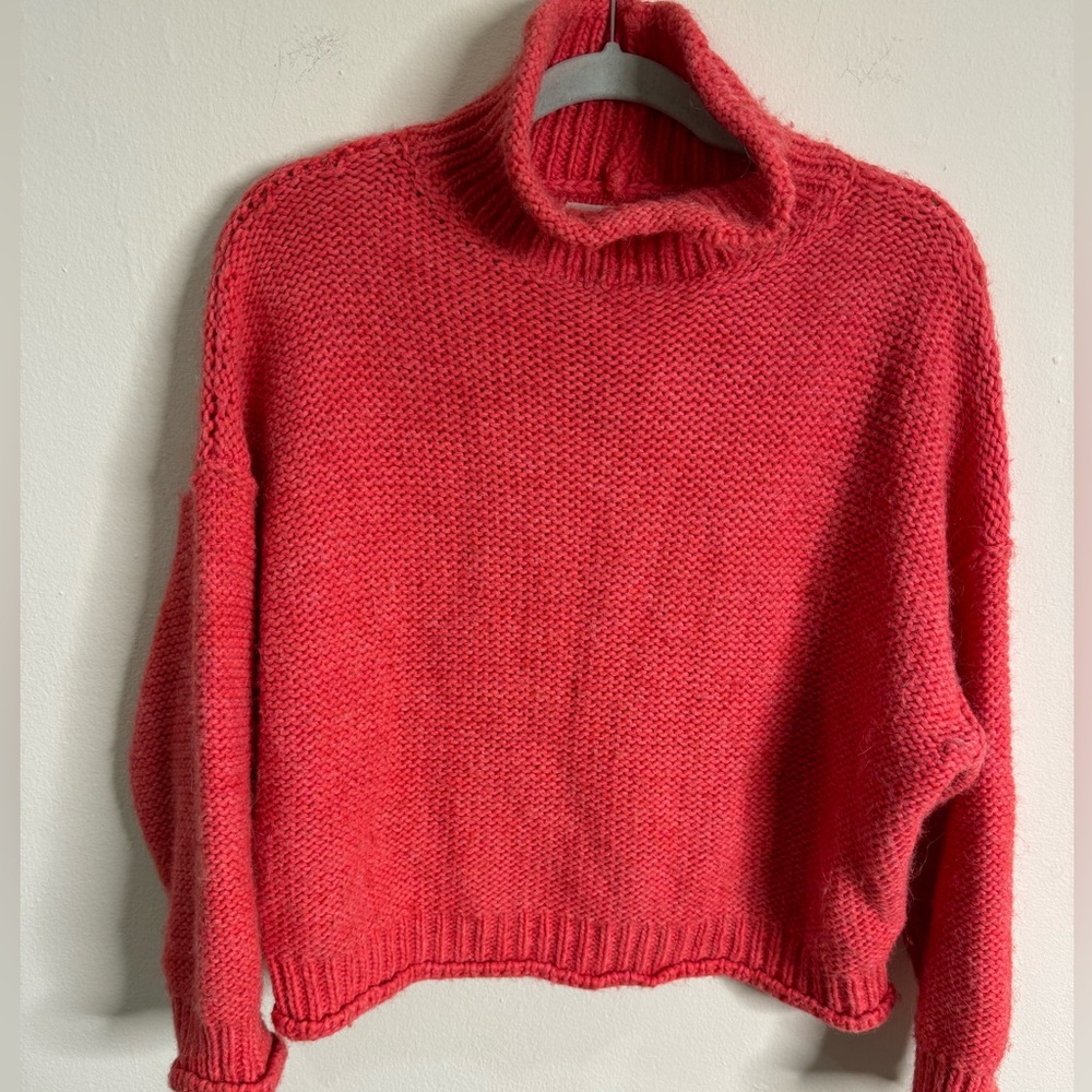 Anthropology coral red collar wool sweater